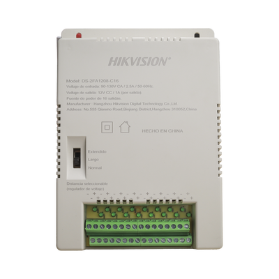 HIKVISION - Fuente de Poder Regulada 12 Vcc / 13.5 Vcc / 15 Vcc para 16 Cámaras / 16 Amp (1 Amp por Salida) / Voltaje de Entrada 90 - 130 VCA / Soporta 4K / Modo para Largas Distancias