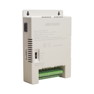 HIKVISION - Fuente de Poder Regulada 12 Vcc / 13.5 Vcc / 15 Vcc para 16 Cámaras / 16 Amp (1 Amp por Salida) / Voltaje de Entrada 90 - 130 VCA / Soporta 4K / Modo para Largas Distancias