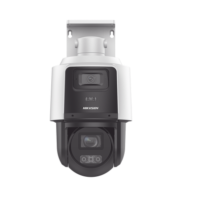 HIKVISION - [TandemVu] PTZ IP 4 Megapixel con Cámara Panorámica 4 Megapixel / 4X Zoom / Dual Light (40 mts IR + 30 mts Luz Blanca) / ACUSENSE / IP66  / PoE+ / DARKFIGHTER / Micro SD / Incluye Base para Techo o Pared