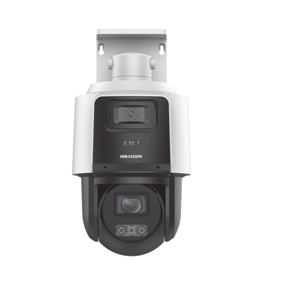 HIKVISION - [TandemVu] PTZ IP 4 Megapixel con Cámara Panorámica 4 Megapixel / 4X Zoom / Dual Light (40 mts IR + 30 mts Luz Blanca) / ACUSENSE / IP66  / PoE+ / DARKFIGHTER / Micro SD / Incluye Base para Techo o Pared