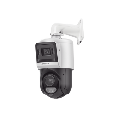 HIKVISION - [TandemVu] Domo PTZ IP 4 Megapixel + Cámara Fija 4 Megapixel / 15X Zoom / 100 mts IR + 30 mts Luz Blanca / IP67 / ACUSENSE / PoE+ / 2 Micrófonos Integrados y Bocina / Alerta Audible y Luz Estroboscopica / Alarmas I/O / DARKFIGHTER / Micro SD