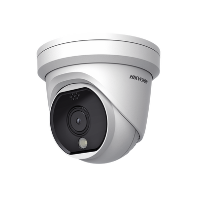 HIKVISION - Turret IP Térmica 160 X 120 / Lente 1.8 mm / Termométrica / Detección de Fuego / Detección de Temperatura / PoE / IP66 / Sirena y Luz Intermitente Integrada