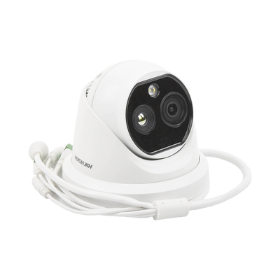 HIKVISION - Turret IP Dual / Térmica 1.8 mm (160 x 120) / Óptico 2 mm (4 Megapixel) / Detección de Personas 53 mts / 15 mts IR / Exterior IP67 / PoE / Termométrica / Detección de Temperatura / Sirena y Luz / Micro SD 32 GB Incluida
