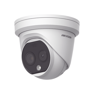 HIKVISION - Turret IP Dual / Térmica 1.8 mm (160 x 120) / Óptico 2 mm (4 Megapixel) / Detección de Personas 53 mts / 15 mts IR / Exterior IP67 / PoE / Termométrica / Detección de Temperatura / Sirena y Luz / Micro SD 32 GB Incluida