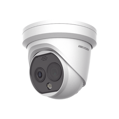 HIKVISION - Turret IP Dual / Térmica 2.1 mm (256 x 192) / Óptico 2.2 mm (4 Megapixel) / Termométrica / Detección de Temperatura / PoE /Exterior IP66 / Sirena y Luz Intermitente Integrada / MicroSD