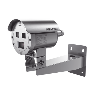 HIKVISION - Bala IP Térmica Dual / Termico 4.4 mm (384 X 288) + Óptico 2 mm (4 MP) / Termométrica / Detección de Temperatura / IP68 / 30 mts IR / Antiexplosión / Anticorrosión