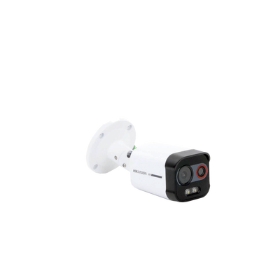 HIKVISION - Cámara Bala IP Térmica y Óptica Biespectral / Análisis de Video (VCA) para Protección Perimetral / Clasifica Vehículo/Humano / Térmica 96 x 72 / Óptica 4 MP ColorVu / IP67 / Audio y Alarma Visual