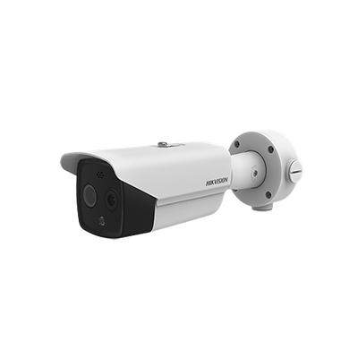 HIKVISION - Bala IP Dual / Térmica 3.1 mm (160 x 120) / Óptico 4 mm (4 Megapixel) / Termométrica / Detección de Temperatura / PoE /Exterior IP66 / Sirena y Luz Intermitente Integrada / MicroSD