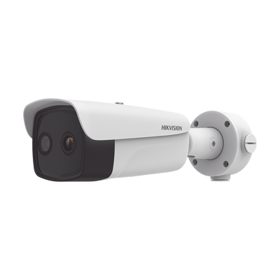 HIKVISION - Bala IP Dual / Térmica 35 mm (384 X 288 ) / Óptico 15 mm (4 Megapixel) / 100 mts IR / IP66 / PoE / Termométrica / Detección de Temperatura / MicroSD