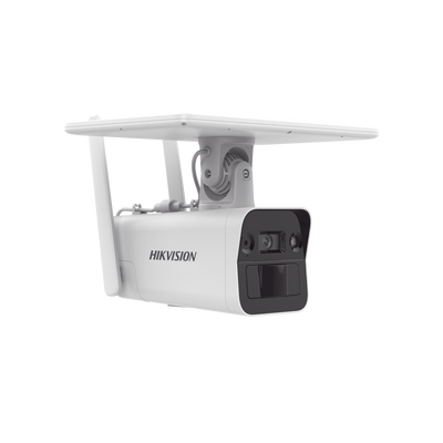 HIKVISION - Kit Solar IP All in One / Doble Detección (Radar + PIR) / Bala IP 4 Megapixel / Lente 4 mm / Panel Solar / Batería de Respaldo de Litio 10Ah (Hasta 11 Días) / Conexión 4G / Audio de Dos Vías / Accesorios de Inst. / Direc
