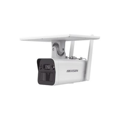 HIKVISION - Kit Solar IP All in One / Doble Detección (Radar + PIR) / Bala IP 4 Megapixel / Lente 4 mm / Panel Solar / Batería de Respaldo de Litio 10Ah (Hasta 11 Días) / Conexión 4G / Audio de Dos Vías / Accesorios de Inst. / Direc