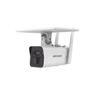 HIKVISION - Kit Solar IP All in One / Doble Detección (Radar + PIR) / Bala IP 4 Megapixel / Lente 4 mm / Panel Solar / Batería de Respaldo de Litio 10Ah (Hasta 11 Días) / Conexión 4G / Audio de Dos Vías / Accesorios de Inst. / Direc