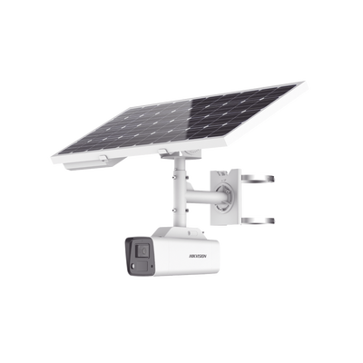 HIKVISION - Kit Solar IP All in One / Cámara Bala ColorVu 4 Megapixel / Lente 4 mm / Panel Solar / Batería de Respaldo de Litio 23.2Ah (Hasta 24 Días) / Conexión 4G / Accesorios de Instalación