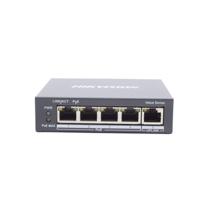 HIKVISION - Switch Gigabit  PoE+ / No Administrable / 4 Puertos 1000 Mbps PoE+ / 1 Puerto 1000 Mbps Uplink / 35 Watts