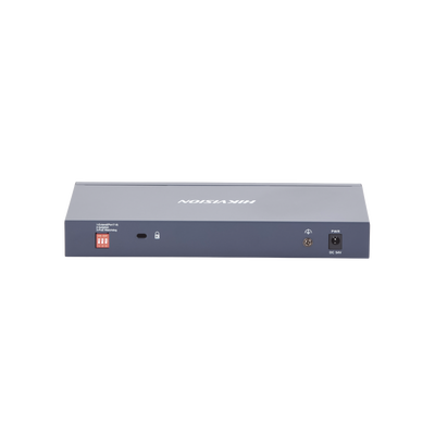 HIKVISION - Switch PoE+ / No Administrable / 7 Puertos 1000 Mbps 802.3 af/at (30 W) / 2 Puertos 1000 Mbps Hi-PoE (90 W) / 1 Puertos 1000 Mbps Uplink / 1 Puerto SFP / Modo Extendido hasta 300 Metros / 110 Watts