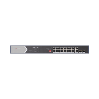 HIKVISION - Switch Gigabit PoE+ / No Administrable / 16 Puertos 1000 Mbps PoE+ (4 Puertos PoE++ 90 W) / 2 Puertos 1000 Mbps Uplink + 2 Puertos SFP de Uplink / Modo Extendido hasta 300 Metros / 225 W