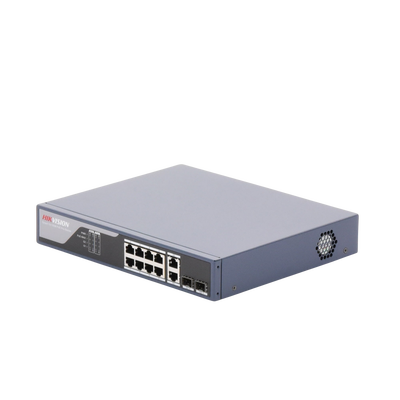 HIKVISION - Switch PoE+ / Administrable / Uso en Rack / 8 Puertos 10/100 PoE+ /  2 Puertos 1000 Mbps Uplink  / 2 Puertos SFP / Configuración Nube desde Hik-PartnerPro / Modo Extendido hasta 300 Metros / 125 W