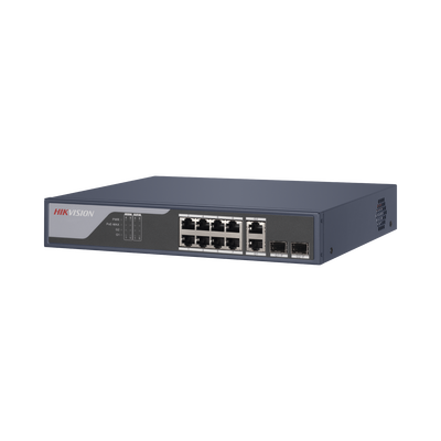 HIKVISION - Switch PoE+ / Administrable / Uso en Rack / 8 Puertos 10/100 PoE+ /  2 Puertos 1000 Mbps Uplink  / 2 Puertos SFP / Configuración Nube desde Hik-PartnerPro / Modo Extendido hasta 300 Metros / 125 W