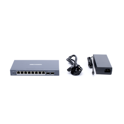 HIKVISION - Switch Gigabit PoE+ / Administrable / 8 Puertos Gigabit PoE+ / 2 Puertos SFP / Configuración Nube Hik-Partner Pro / Modo Extendido hasta 300 Metros / 110 W