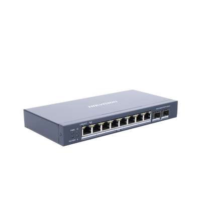 HIKVISION - Switch Gigabit PoE+ / Administrable / 8 Puertos Gigabit PoE+ / 2 Puertos SFP / Configuración Nube Hik-Partner Pro / Modo Extendido hasta 300 Metros / 110 W