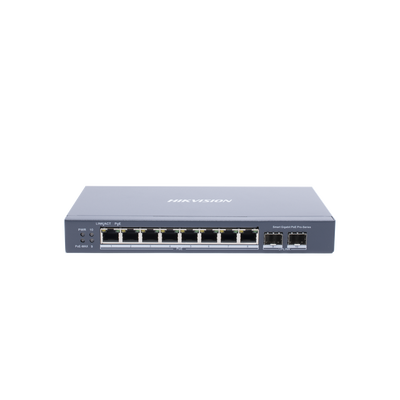HIKVISION - Switch Gigabit PoE+ / Administrable / 8 Puertos Gigabit PoE+ / 2 Puertos SFP / Configuración Nube Hik-Partner Pro / Modo Extendido hasta 300 Metros / 110 W