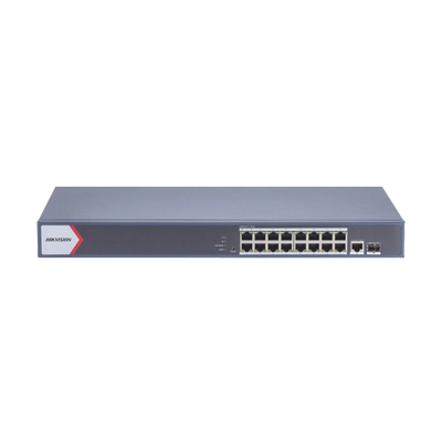 HIKVISION - Switch Gigabit PoE+ / Monitoreable / 16 Puertos 1000 Mbps PoE+ / 1 Puerto 1000 Mbps de Uplink / 1 Puerto SFP /  Configuración Nube desde Hik-PartnerPro / Modo Extendido hasta 300 Metros / 130 Watts
