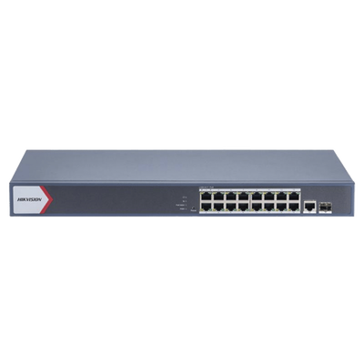 HIKVISION - Switch Gigabit PoE+ / Monitoreable / 16 Puertos 1000 Mbps PoE+ / 1 Puerto 1000 Mbps de Uplink / 1 Puerto SFP /  Configuración Nube desde Hik-PartnerPro / Modo Extendido hasta 300 Metros / 130 Watts