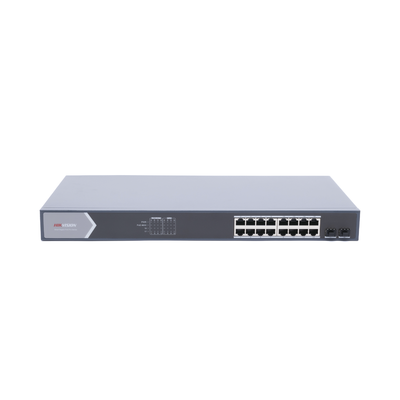 HIKVISION - Switch Gigabit PoE+ / Administrable / 16 Puertos 1000 Mbps PoE+ / 2 Puertos SFP / Configuración Nube desde Hik-ParnerPro / PoE hasta 300 Metros / 225 Watts