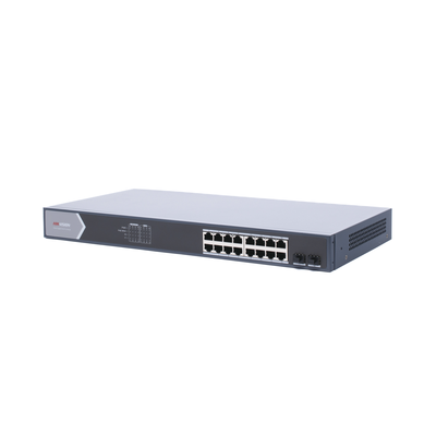 HIKVISION - Switch Gigabit PoE+ / Administrable / 16 Puertos 1000 Mbps PoE+ / 2 Puertos SFP / Configuración Nube desde Hik-ParnerPro / PoE hasta 300 Metros / 225 Watts