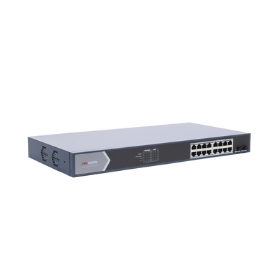 HIKVISION - Switch Gigabit PoE+ / Administrable / 16 Puertos 1000 Mbps PoE+ / 2 Puertos SFP / Configuración Nube desde Hik-ParnerPro / PoE hasta 300 Metros / 225 Watts