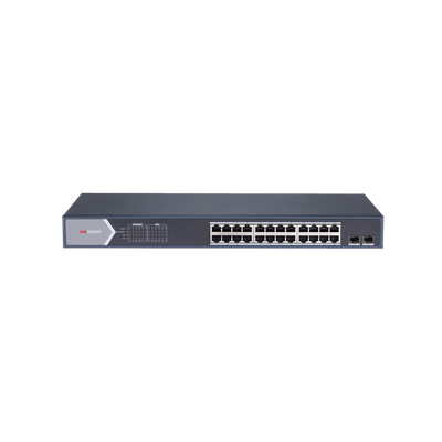 HIKVISION - Switch Gigabit PoE+ / Administrable / 24 Puertos 1000 Mbps PoE+ / 2 Puertos SFP / Configuración Remota desde Hik-PartnerPro / PoE Extendido 250 Metros / 370 Watts
