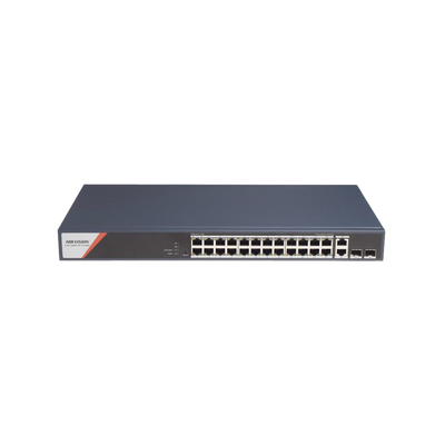 HIKVISION - Switch Gigabit PoE+ / Administrable / 24 Puertos 1000 Mbps PoE+ (4 Puertos PoE++ 90 W) / 2 Puertos 1000 Mbps de Uplink / 2 Puertos SFP / Configuración Nube Hik-PartnerPro / Modo Extendido hasta 300 Metros / 370 W
