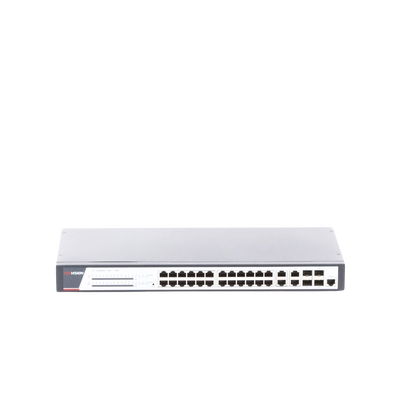 HIKVISION - Switch Gigabit PoE+ / Administrable / 24 Puertos 1000 Mbps PoE+ / 4 Puertos 1000 Mbps + 4 Puertos SFP de Uplink / 370 Watts / Soporta IGMP