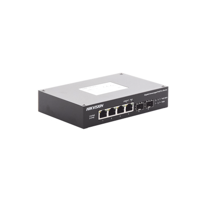 HIKVISION - Switch Industrial No Administrable Gigabit / 3 Puertos Gigabit PoE+ (30 W) + 1 Puerto Gigabit PoE++ (60 W) / 2 Puertos SFP / 65 W Total / 48 a 57 VCD / Ideal para Proyectos / 300 Metros de Distancia