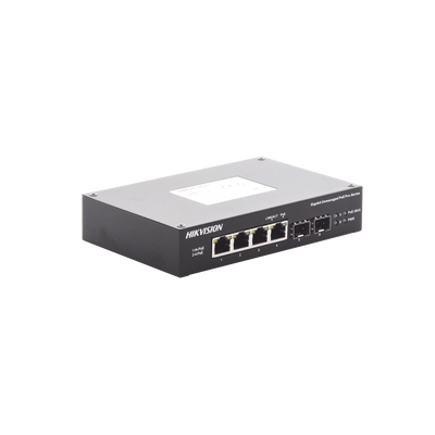 HIKVISION - Switch Industrial No Administrable Gigabit / 3 Puertos Gigabit PoE+ (30 W) + 1 Puerto Gigabit PoE++ (60 W) / 2 Puertos SFP / 65 W Total / 48 a 57 VCD / Ideal para Proyectos / 300 Metros de Distancia
