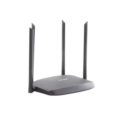 HIKVISION - Router Inalámbrico WISP Gigabit / Hasta 1200 Mbps / Doble Banda AC (2.4 GHz y 5 GHz) / 3 Puertos LAN 10/100/1000 Mbps + 1 Puerto WAN 10/100/1000 Mbps /  4 Antenas Externas Omnidireccional de 5 dBi / Interior