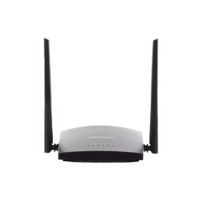 HIKVISION - Router Inalámbrico WISP en Banda 2.4 GHz / Hasta 300 Mbps / 4 Puertos 10/100 Mbps /  2 Antenas Omnidireccional de 5 dBi / Interior
