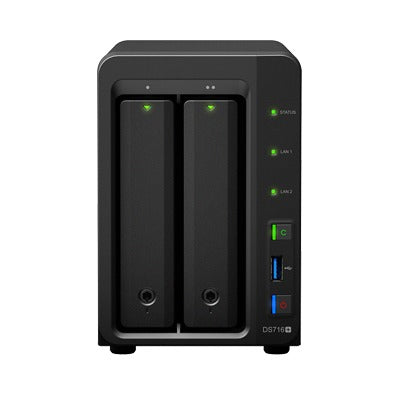 SYNOLOGY - Servidor DS716PLUS NAS de escritorio con 2 bahías, capacidad de 16TB, expandible a 56TB