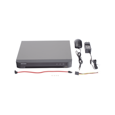 HIKVISION - [Audio Bidireccional] DVR 4 Canales TurboHD + 1 Canal IP / 2 Megapixel (1080p) Lite / Acusense Lite (Evita Falsas Alarmas) / Audio por Coaxitron / 1 Bahia de Disco Duro / H.265+ / Salida de Vídeo Full HD