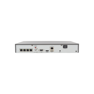 HIKVISION - NVR 8 Megapixel (4K) / 4 canales IP / Soporta Cámaras con AcuSense / 1 Bahía de Disco Duro / 4 Puertos PoE+ / Salida de vídeo 4K / Videoanaliticos