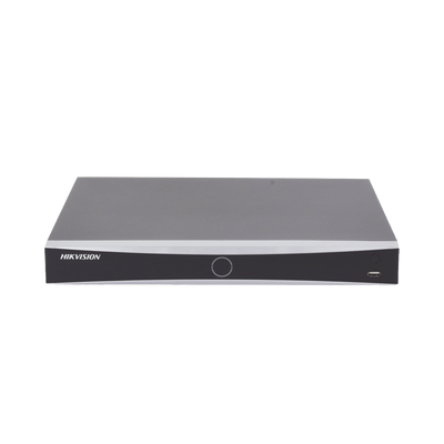 HIKVISION - (ACUSENSE / Evita Falsas Alarmas) NVR 12 Megapixel (4K) / Reconocimiento Facial / 16 Canales IP / Base de Datos / 16 Puertos PoE+ / 2 Bahías de Disco Duro / Switch PoE 300 mts Modo Extendido / Soporta Funcion de Time Lapse