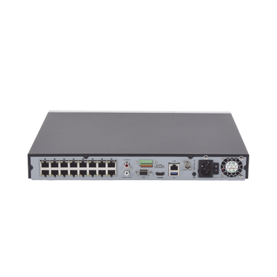 HIKVISION - (ACUSENSE / Evita Falsas Alarmas) NVR 12 Megapixel (4K) / Reconocimiento Facial / 16 Canales IP / Base de Datos / 16 Puertos PoE+ / 2 Bahías de Disco Duro / Switch PoE 300 mts Modo Extendido / Soporta Funcion de Time Lapse