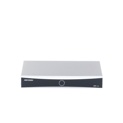 HIKVISION - NVR 12 Megapixel (4K) / 16 canales IP / AcuSense (Evita Falsas Alarmas) / Reconocimiento Facial / 1 Bahía de Disco Duro  / HDMI en 4K / Sin Puertos PoE+