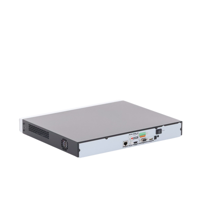 HIKVISION - NVR 12 Megapixel (4K) / 16 canales IP / AcuSense (Evita Falsas Alarmas) / Reconocimiento Facial / 2 Bahías de Disco Duro / HDMI en 4K / Sin Puertos PoE+ / Alarmas I/O