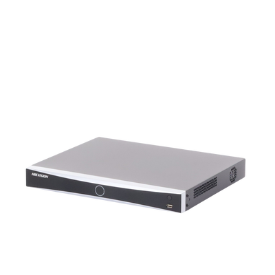HIKVISION - NVR 12 Megapixel (4K) / 16 canales IP / AcuSense (Evita Falsas Alarmas) / Reconocimiento Facial / 2 Bahías de Disco Duro / HDMI en 4K / Sin Puertos PoE+ / Alarmas I/O