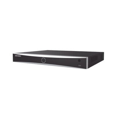 HIKVISION - NVR 12 Megapixel (4K) / 16 canales IP / AcuSense (Evita Falsas Alarmas) / Reconocimiento Facial / 2 Bahías de Disco Duro / HDMI en 4K / Sin Puertos PoE+ / Alarmas I/O
