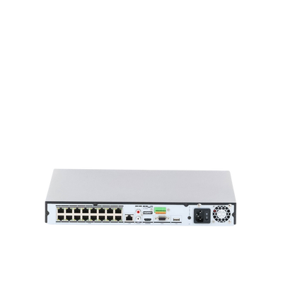 HIKVISION - NVR 12 Megapixel (4K) / 16 Canales IP / 16 Puertos PoE+ / Reconocimiento Facial / AcuSense (Evita Falsas Alarmas) / 2 Bahías de Disco Duro / Switch PoE 300 mts / HDMI en 4K / Alarmas I/O / 300 Metros PoE Modo Extendido
