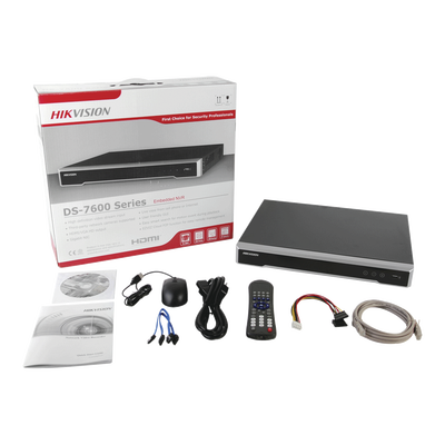 HIKVISION - NVR 12 Megapixel (4K) / 32 canales / 16 Puertos PoE+ / Soporta Cámaras con AcuSense / Hik-Connect / 2 Bahías de Disco Duro / Switch PoE 300 mts / HDMI en 4K / Soporta POS