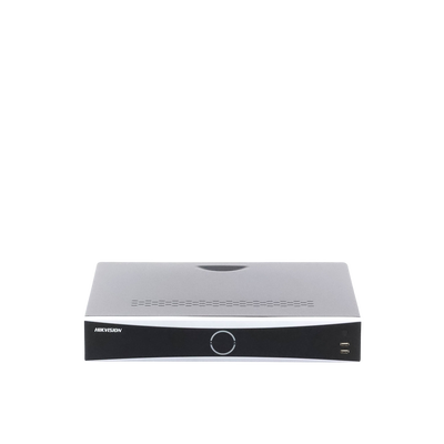 HIKVISION - NVR 12 Megapixel (4K) / 16 canales IP / 16 Puertos PoE+ / AcuSense (Evita Falsas Alarmas) / Reconocimiento Facial / 4 Bahías de Disco Duro / Switch PoE 300 mts  / HDMI en 4K / Alarmas I/O