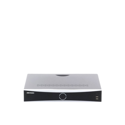 HIKVISION - NVR 12 Megapixel (4K) / 16 canales IP / 16 Puertos PoE+ / AcuSense (Evita Falsas Alarmas) / Reconocimiento Facial / 4 Bahías de Disco Duro / Switch PoE 300 mts  / HDMI en 4K / Alarmas I/O